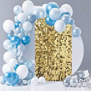 lot 11032 image: Light Gold Shimmer Wall Backdrop for Birthday Party Decoration - 12 Pcs Square Sequin Panels - Retail $34