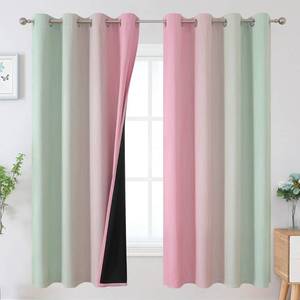 lot 11035 image: Estelar Textiler Ombre Sage Green and Pink Blackout Curtains 63 Inch Length 2 Panels for Playroom, Gradient Thermal Insulated Full Light Blocking Grommet Blackout Drapes for Kids Room, 52Wx63L - Retail $40