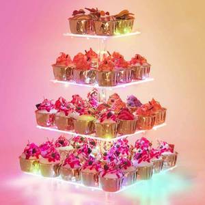 lot 11037 image: Cupcake Stand �� Premium Holder Acrylic Tower Display Cady Bar Party D�cor 4 Tier for Pastry  LED Light String Ideal Weddings, Birthday(Colorful light) - Retail $27