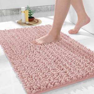 lot 11046 image: Yimobra Large Bathroom Rugs Non Slip Washable 36x24 Inch - Ultra Soft Absorbent Chenille Bath Mat, Quick Dry Shaggy Floor Carpet for Tub Shower, Light Pink Home Decor Accessories - Retail $30