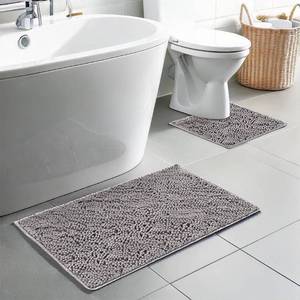 lot 11047 image: Muddy Mat Chenille Bathroom Rugs Set Quick Dry Microfiber Mats Non Slip Washable, Extra Thick, Soft and Highly Absorbent Bath Mats (20 x 30) with U Shaped Toilet Mat (20 x 20) - Grey - Retail $30