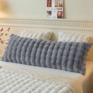 lot 11052 image: LIFEREVO Fluffy Faux Rabbit Fur Body Pillow Cover, Soft Cute Bubble Shaggy Plush Bed Body Pillowcase with Zipper Closure, Long 20x54 Fuzzy Furry Pillow Case for Pregnancy Side Sleeper, Light Grey - Retail $20