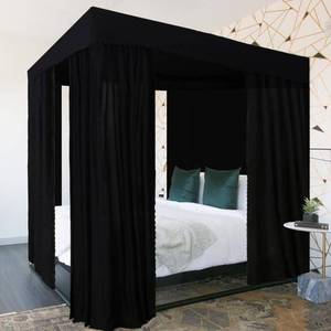 lot 11053 image: Kmhesvi Black Canopy Bed Curtains - 4 Corner Post Bed Curtains Canopy King Bed Canopy Curtains for Adults Girls Bedroom Decoration(Black, King) - Retail $60