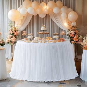 lot 11054 image: 48 Inch White Round Tulle Tablecloth Table Skirt for Wedding Party Wrinkle Free Ruffle Tutu Table Skirt Spandex Stretch Fitted Round TableCover for Birthday Baby Shower Banquet Decoration - Retail $27