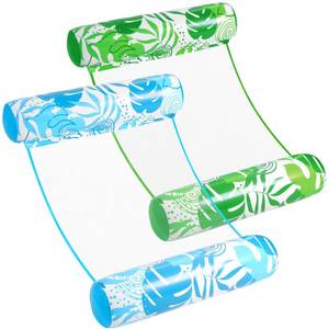 lot 11055 image: SLOOSH 2 Packs Tropical Leaves Hammock Pool Floats Adults, 4-in-1 Multi-Purpose Inflatable Pool Floats PVC Water Hammock Lounge Floaties (Blue&Green) - Retail $17