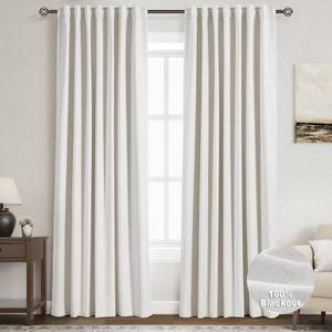 lot 11056 image: Cream Linen Blackout Curtains 84 inch Length 2 Panels Set for Bedroom Thermal Insulated 100% Blackout Linen Drapes Back Tab Neutral Rustic Farmhouse Block Out Room Darkening Window Curtains Ivory - Retail $22