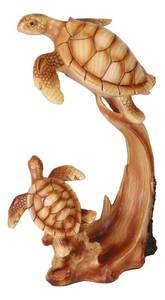 lot 11063 image: Ebros Gift Nautical Marine Ocean Explorers Sea Turtles Family Mother and Baby Decor Sculpture 9 Tall in Faux Wood Resin Finish Turtle Aquatic Scene Figurine As Coastal Under The Sea Decor (Broken)  - Retail $30