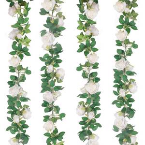 lot 11066 image: TELDRASSIL 4Pcs(26 FT) Artificial Rose Vine Fake Flower Garland Fake Silk Rose Hanging Vine for Wedding Party Background Arch Garden Background Decoration (White) - Retail $23
