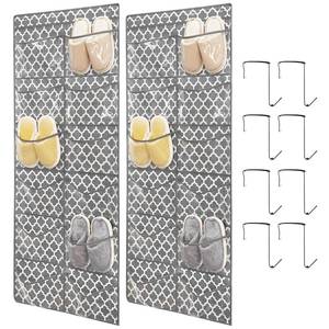 lot 12029 image: TidyMaster Clear Crystal 2 Pack 12Pockets Large Hanging Shoe Organizer Over The Door Shoe Rack for Closet Door Storage Shoe Holder Hanger, 8Hooks, White (59 x 21.6) - Retail $19