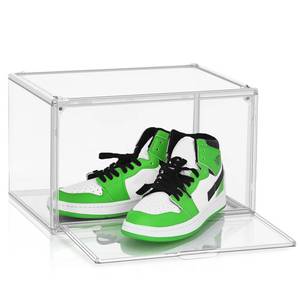 lot 12034 image: DAYOOH Acrylic Sneaker Shoe Display Case Transparent Shoe Box Storage Bins Clear Plastic Stackable Boot Handbag Organizer Containers with Lids, 1Pack Size 14 - Retail $21