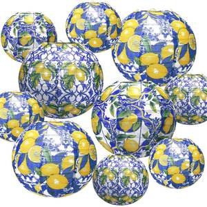 lot 12038 image: MotiMind 10 Pcs Amalfi Coast Paper Lantern Kit Capri Positano Lemon Party Lemon Supplies Summer Mediterranean Decorations Lemon Pattern for Wedding Baby Shower Birthday Party Decorations Home Decor - Retail $19