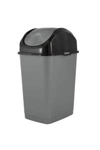 lot 12045 image: Superio Mini Plastic Trash Can with Swing Top Lid 1.25 Gallon Compact Small Waste Bin Portable Garbage Can for Countertop, Desktop, Make up Vanity, Bathroom, Car, Under Sink, Dorm 5 Qt. (GreyBlack - Retail $17