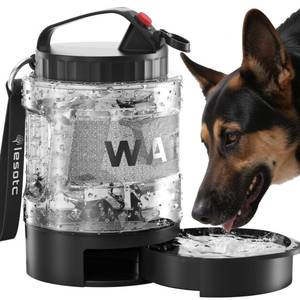 lot 12047 image: lesotc Dog Travel Water Bottle Portable with Pull-Out Drinking Bowl, 77oz Large Travel Water Bowl Dispenser for Dogs Camping Essentials Hiking Beach Road Trip Park Walking On The Go Must Haves, Black - Retail $30