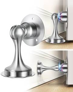 lot 12067 image: Door Stoppers Magnetic Door Catch, Door Stops for Bottom of Door Keep Door Open, Magnet Door Holder for Wall and Floor Mount (Silver, 2 Pack) - Retail $17
