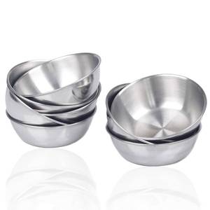 lot 12077 image: AICMEI Stainless Steel Sauce Dishes, 8 Pack 3.2inch Mini Individual Saucers Bowl Round Seasoning Dishes Sushi Dipping Bowl Appetizer Plates, Reusable butter sauce cups (Sliver) - Retail $10