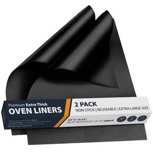 lot 12082 image: Oven Liners for Bottom of Oven - 2 Pack Large Heavy Duty Mats, 17 x 25 Non-Stick Reusable Liner for Electric, Gas, Toaster Ovens, Grills - BPA &amp PFOA Free Kitchen Accessory to Keep Oven Clean (Black) - Retail $9