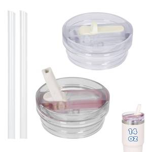 lot 12087 image: Tswofia 2 PACK 14 Oz Leak Splash Proof Lid, 14 Oz Tumbler Detachable Flip Straw Lid Replacement Accessories, Reusable Spill Proof Screw on Flip Straw Tumbler Cover (Rose Quartz, Cream) - Retail $12