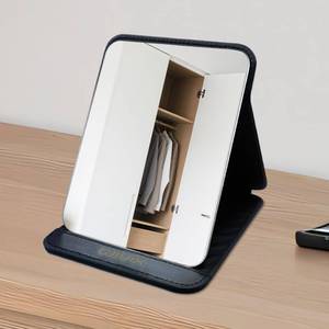 lot 12099 image: gogofree Foldable Desktop Mirror, 8 x 6 Adjustable Angle Makeup Mirror with Stand, Black Small Mirror for Travel Camping and Home (Black) - Retail $8