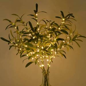 lot 12102 image: Waipfaru 5pcs 29 Olive Branches for Vases with Battery Operated Lights, Lighted Olive Tree Branches with Timer, Artificial Greenery Stems Decor for Centerpieces Flower Arrangements Vases - Retail $28