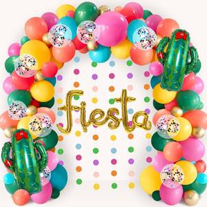 lot 12115 image: Geefuun Cinco De Mayo Fiesta Party Decorations - Mexican Themed Balloons Garland Arch Kit  Circle Dot Garland for Birthday Decor Supplies (No Air Pump) - Retail $17