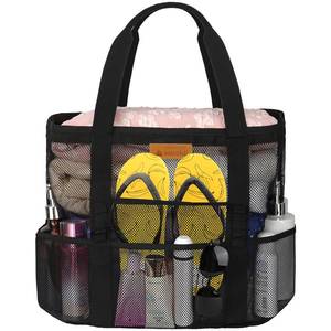 lot 12116 image: wanchel Mesh Beach Bags for Women - Plus Waterproof Sandproof Tote Bag with 8 Pockets and 1 inner Zipper Closure Pockets - Retail $8