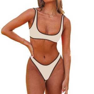 lot 12124 image: SherryDC Womens Sexy Scoop Neck Bikini Sets Color Block High Cut Thong Brazilian Two Pieces Swimsuit Bathing Suit - Retail $29