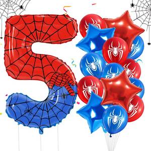 lot 12127 image: 15 Pcs Spider Birthday Decorations 40 Inch Giant Number 5 Foil Balloon Star Foil Red Blue Balloons Birthday Party Decorations for Boys Kids Girls Anniversary Baby Shower Party Supplies Gifts - Retail $15