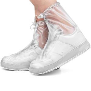lot 12132 image: Waterproof Shoe Covers, Rain Shoe Covers Transparent Reusable Non Slip Shoe Cover for Outdoor Women and Men - Retail $22