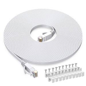 lot 12135 image: BUSOHE Cat6 Ethernet Cable 25 FT White, Cat-6 Flat RJ45 Computer Internet LAN Network Ethernet Patch Cable Cord - 25 Feet - Retail $10