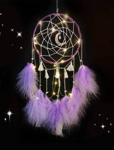 lot 12157 image: Nice Dream Purple Dream Catchers, Room Nursery Decor for Girls Boys, Handmade Feather Wall Decor with Lights, Home Ornaments Craft Gift for Bedroom - Retail $10