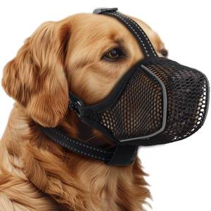 lot 12165 image: Dog Muzzle,Mesh Soft Muzzle for Small Medium Large Sized Dogs, Breathable Reflective Adjustable Puppy Muzzles with Collar for Scavenging Grooming Biting Chewing,Allows Panting and Drinking - Retail $11
