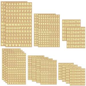 lot 12173 image: Outus 18 Sheets Small Letter Stickers Mini Alphabet Number Stickers Self Adhesive Monogram Letters Decals Scrapbook Lettering Decals for Arts Craft (Gold) - Retail $7