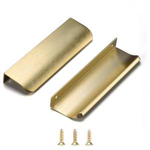 lot 12178 image: Satanga Edge Finger Tab Pulls for Cabinets Invisible Kitchen Concealed Aluminum Flat Hidden Drawer Pull Easy to Install Pack of 5 Brushed Brass 6inch 150mm Overall Length - Retail $17