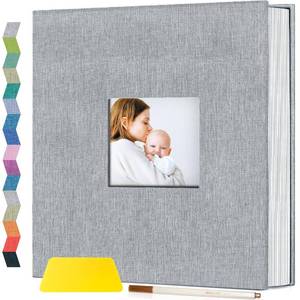 lot 12187 image: popotop Photo Album Self Adhesive with Picture Display Window,40 Pages DIY Baby Memory Book for 4x6 8x10 Picture,Linen Cover Scrapbooking Supplies Kit for Wedding,with Scraper and Metallic Pen - Retail $13