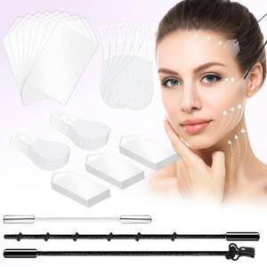 lot 16256 image: MUOCOBU Face Lift Tape 200PCS Bands Instant Facelift Tape for Wrinkles, Double Chin, and Sagging Skin Waterproof & Transparent Lifting Tapes with Elastic Bands (200PCS) - Retail $402