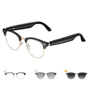 lot 16262 image: Smart Glasses, Photochromic Lenses Bluetooth Glasses, Blue Light Blocking, Open-Ear Speakers, Ligthweight Design Photochromic Sunglasses for Men and Women, Gold UF-C8 Ultra (No translation function) - Retail $40