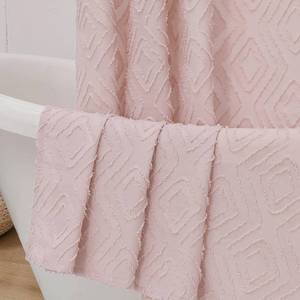 lot 16267 image: Chyhomenyc Diamo Blush Pink Boho Shower Curtain, Jacquard Textured Fabric for Bathroom, Wrinkle Free Hotel Aesthetic Design Shower Curtain with 12 Plastic Hooks, 72 W x 84 L, Blush Pink - Retail $19