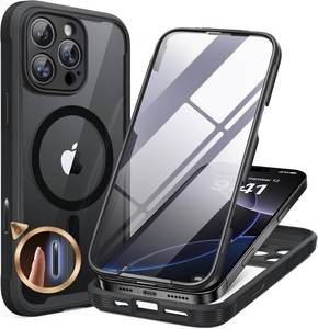lot 16269 image: Miracase Magnetic for iPhone 16 Pro Case Full-Body Phone with Built-in Glass Screen Protector, Compatible with MagSafe Military Drop Proof 16 Pro Cover Bumper 6.3 inch, Black - Retail $19