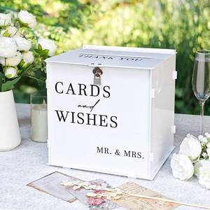lot 19179 image: SOFARKKT White Acrylic Card Box with Slot & Lock, DIY Large Wedding Card Boxes for Reception, Elegant Money Envelop Card Box for Party Wedding Birthday Baby Shower Graduation Table Decor - Retail $26