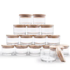 lot 19186 image: SHOWIN Thick Candle Jars for Making Candles 16 Pcs, 4 OZ Empty Jars with Wood Lids for Candle Making, Sample Container - Dishwasher Safe,Clear - Retail $26
