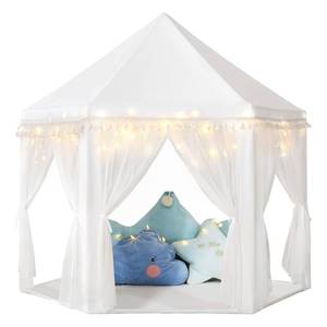 lot 19188 image: Monobeach White Princess Tent Girls Tassel Decor Large Playhouse Kids Castle Play Tent with Star Lights Toy for Children Indoor and Outdoor Games, 55 x 53 (White Princess Tent with Tassel) - Retail $44