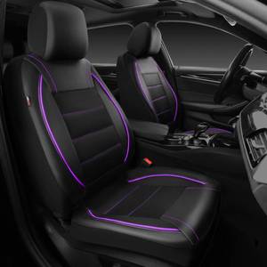 lot 19201 image: CAR PASS Universal FIT Piping Leather Two Front Seat Covers, Waterproof Faux Leather for SUV Sedan Van Truck, Airbag Compatible,Reserved Opening Holes for Headrest Covers(Black and Purple) - Retail $31