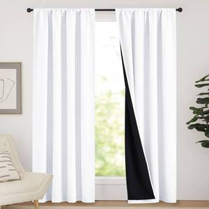 lot 19212 image: NICETOWN 100% Blackout Curtain Panels, Rod Pocket Window Curtains with Black Liner for Nursery, 84 inches Drop Cold and Full Light Blocking Draperies (White, 2 Pieces, 52 inches Wide Each Panel) - Retail $19