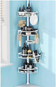 lot 19187 image: TIMIANO Shower Caddy Tension Pole Organizer - Retail $25