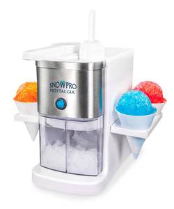 lot 1000 image: Nostalgia SnowPro Electric Shaved Ice and Snow Cone Maker 64-Ounce Ice Shaving Capacity, 4 Reusable Cones, Side Shelves, and Scoop Included - Retail $60