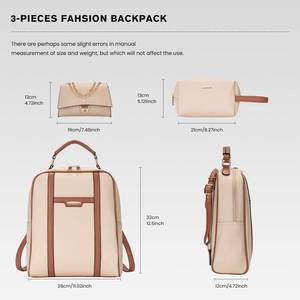 lot 1003 image: molshine 3-Pieces Fahsion Vegan Leather Backpack, Lightweight and Cute Shoulder Bag,Simple Design Purse for Women Lady HB034 (Beige) - Retail $18