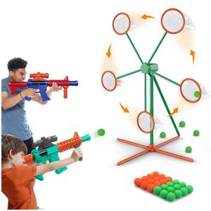 lot 1004 image: Shooting Games Toys for Age 5 - 10 Year Old Boys, Kids Toy Sports and Outdoor Game with Moving Shooting Target and 2 Popper Air Toy Guns and 24 Foam Balls, Gifts for Boys and Girls - Retail $40
