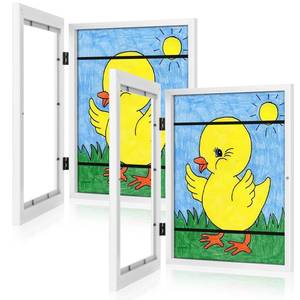 lot 1009 image: 2-Pack Kids Art Frames, 8.5x11 Front Opening Kids Artwork Frames Changeable, White Artwork Display Storage Frame for Wall, Holds 50 Pcs, for 3D Picture, Crafts, Hanging Art, Portfolio - Retail $24