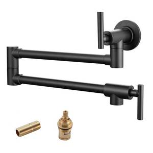 lot 1013 image: Havin Upside Down Design Pot Filler,Black Color,Wall Mount Pot Filler Faucet, Kitchen Folding Faucet,Coffee Machine Faucet with Stretchable Double Joint Swing Arms, Matte Black - Retail $89