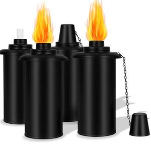 lot 1019 image: TaoTazon 16oz Torch Canisters, 4 Packs Replacement Torch Refillable Canisters with Wicks and Caps, Metal Decorative Tabletop Lantern for Garden,Patio - Retail $24